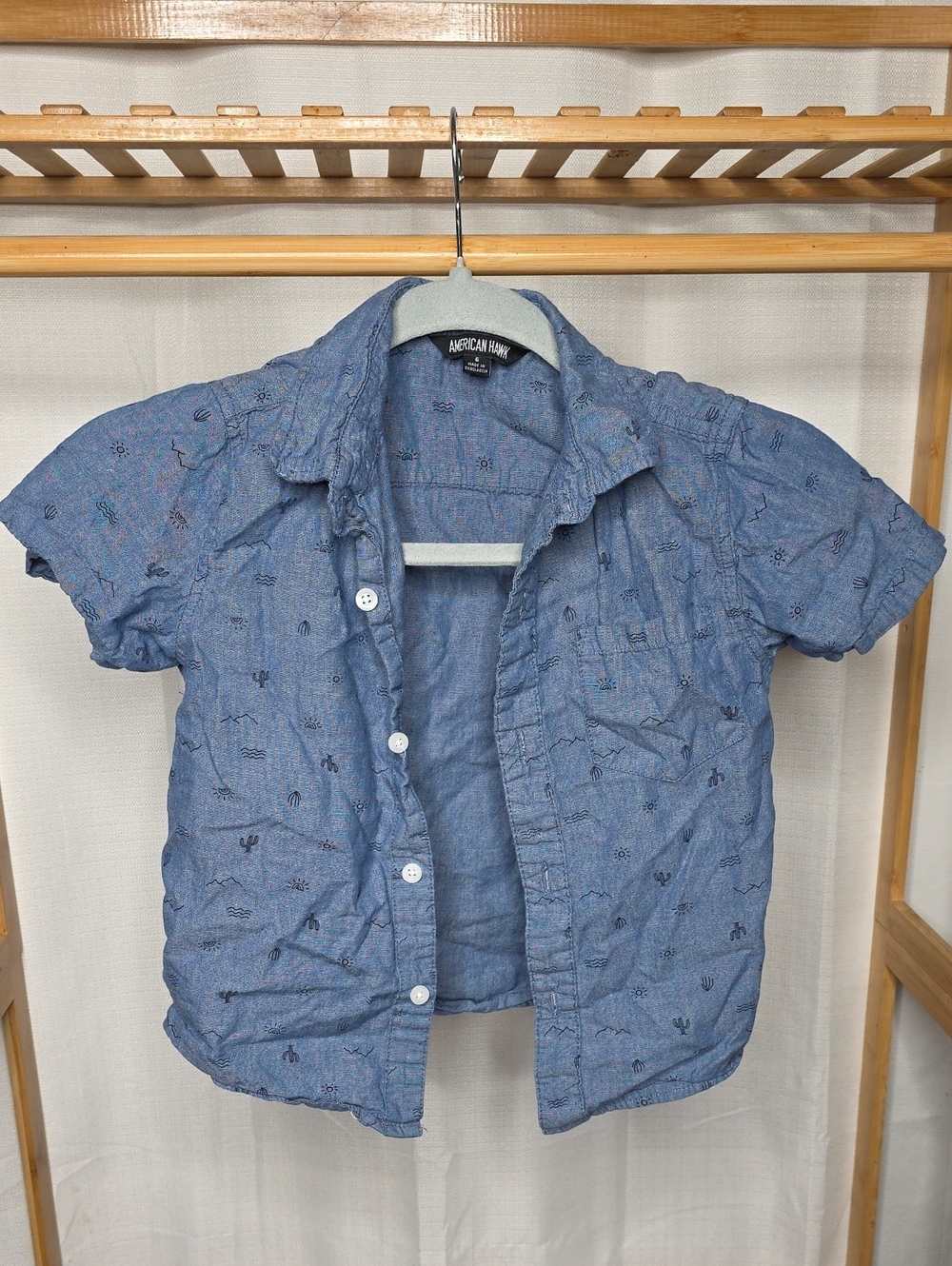 American Hawk Boys' Short Sleeve Button-Down Shirt in Blue